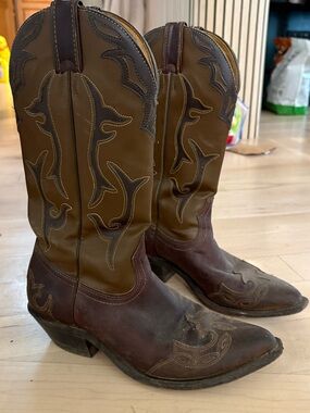 Boulet Silver Rebel Vintage Leather Wingtip Cowboy Boots 8C Cowgirl Western